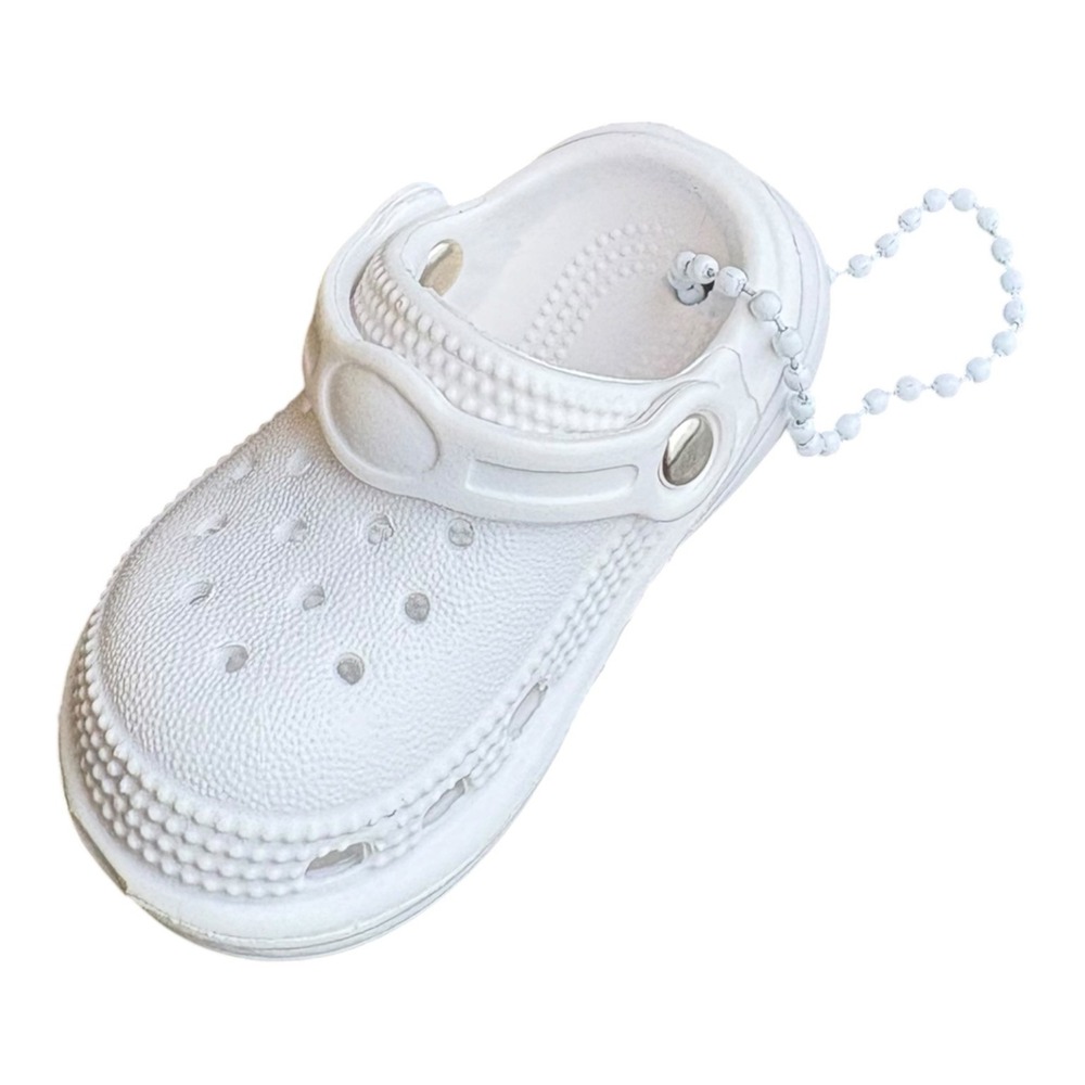 Women's White Clog Shoe Croc Like Key Chain 3" Rubber Miniature Charm